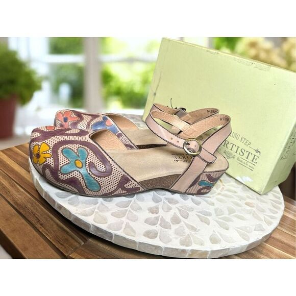 Spring Step L’Artiste Leoluv Mary Jane Sandals 38 US 7.5-8 Beige Multi Handpaint - Picture 7 of 16